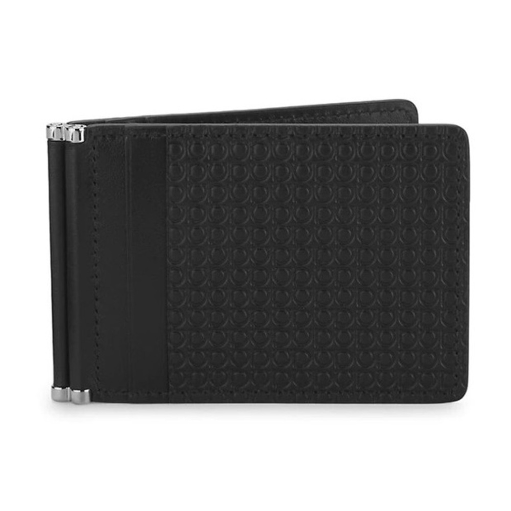Salvatore Ferragamo Made In Italy Mini Gancino Textured Leather Card Case.